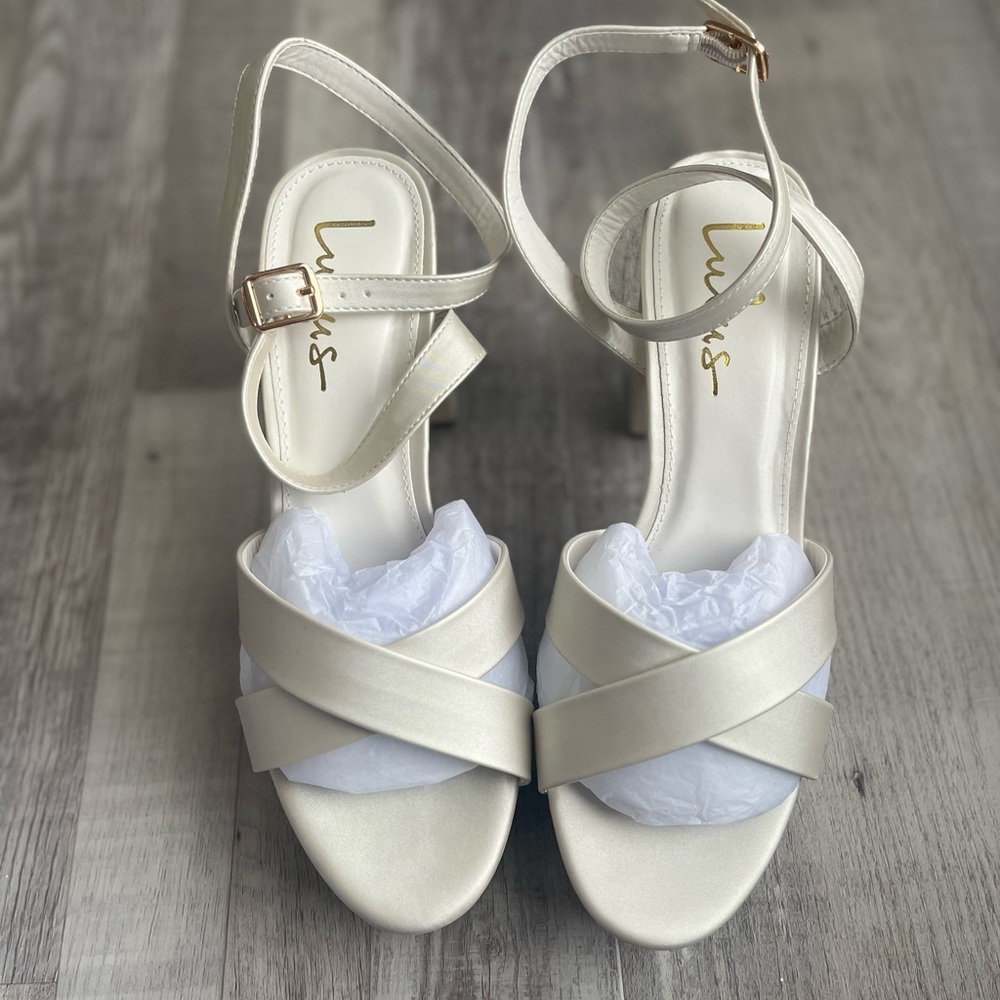Lulu's Selah Ivory Ankle Strap Heels
